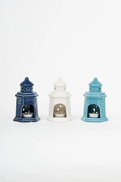 Batela Set de 3 portavelas de cerámica con forma de faro - Batela