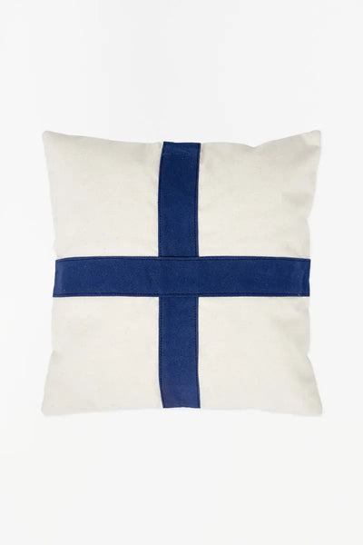 Batela Cojín bandera en forma de cruz blanco y azul. Decoración náutica