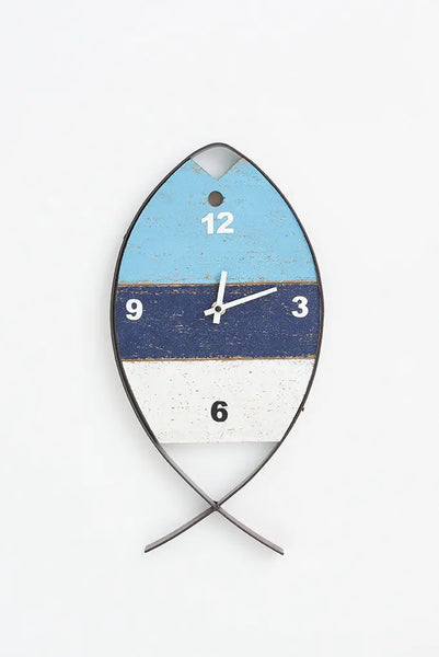 Batela Reloj con Forma de Pez de Metal y Madera - Estilo Costero