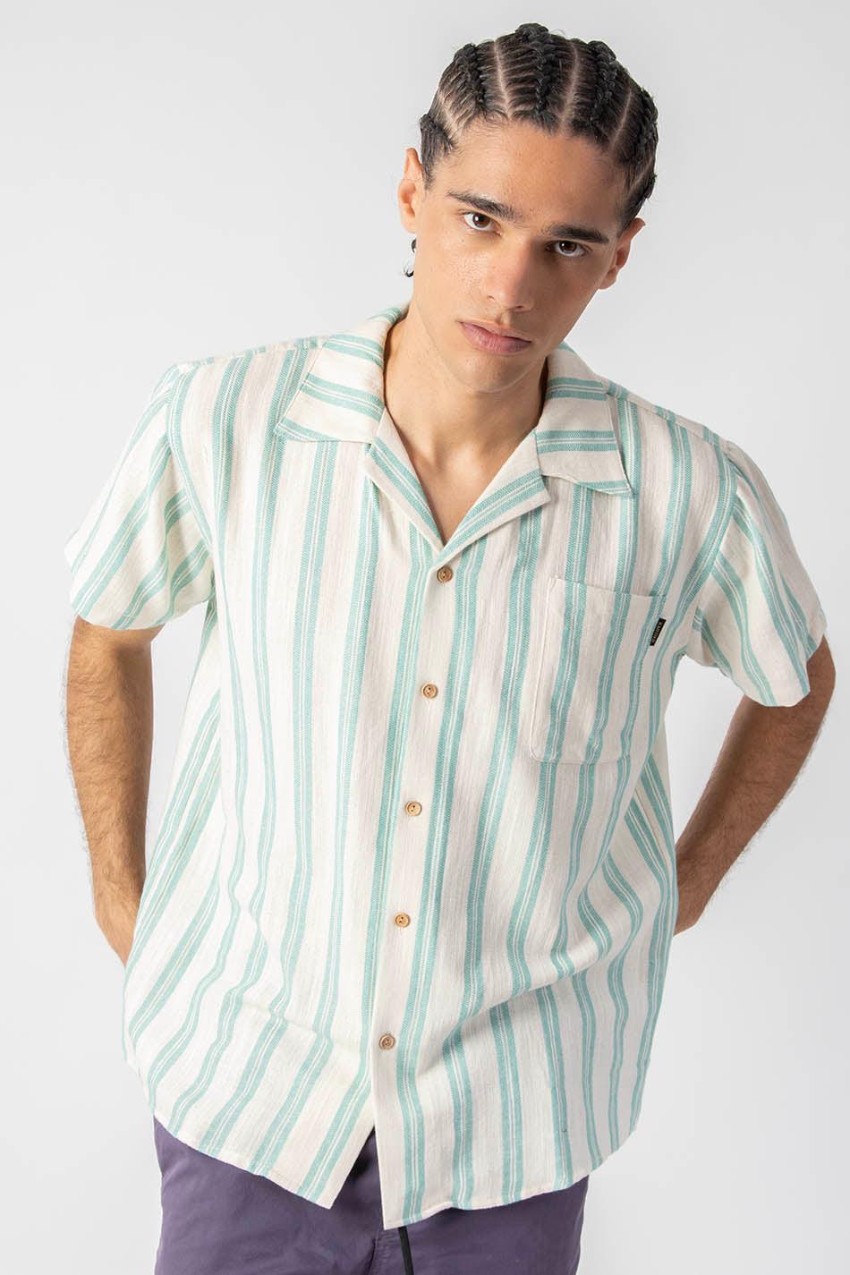 kaotiko Camisa Ozan Stripes Ivory/ Aqua Rebajas de fábrica