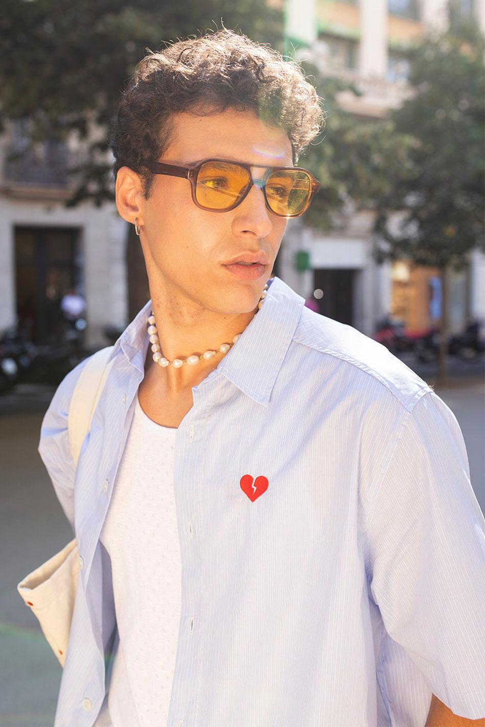 kaotiko Camisa Loui Heart Blue/ White Stripes Descuento