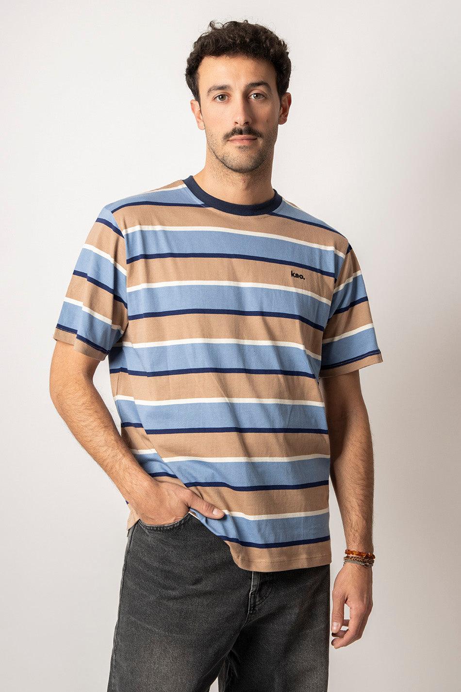 kaotiko Camiseta Keane Stripes Blue/ Hazelnuts Rebajas online