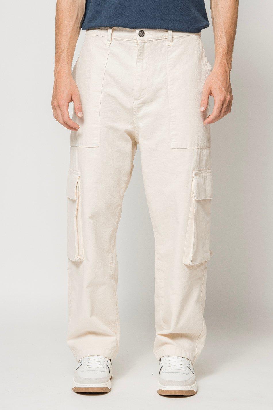 kaotiko Pantalón Cargo Relaxed Canvas Ivory En oferta