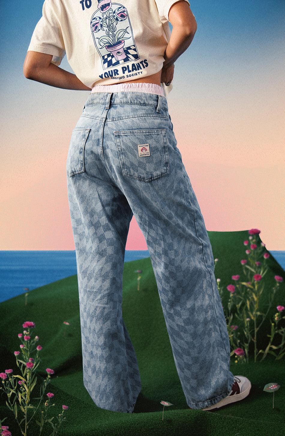 kaotiko Pantalón Loose Laser Check Denim Gran oferta