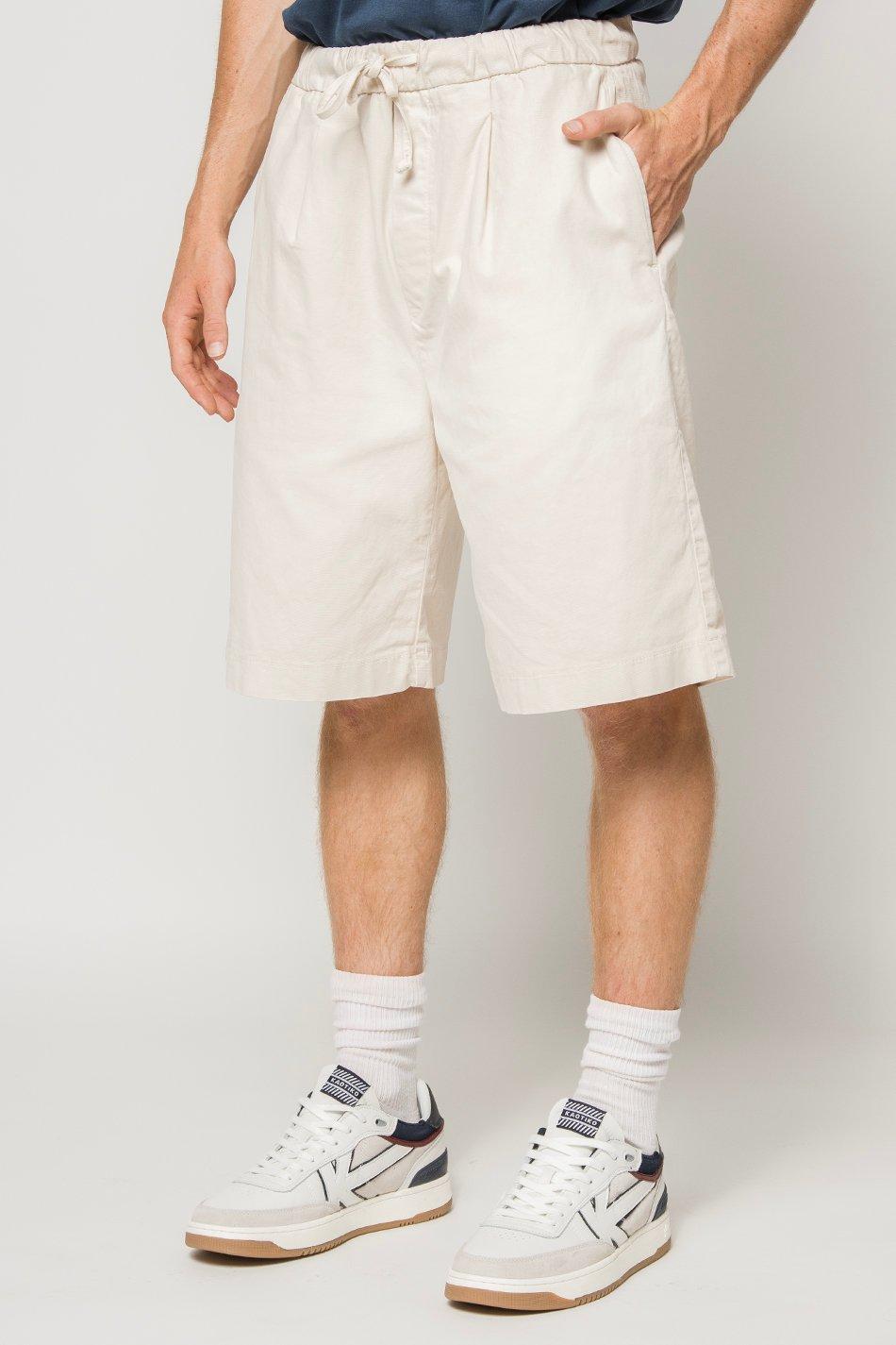 kaotiko Bermuda Relaxed Canvas Pinzas Ivory Tienda de fábrica