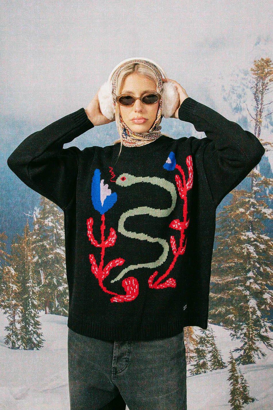 kaotiko Jersey Snake Flowers Black Rebajas de fin de temporada
