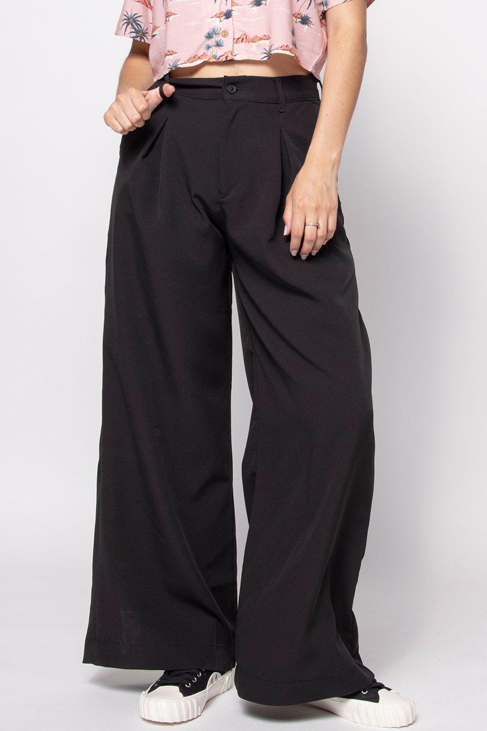 kaotiko Pantalón Wide Leg Pinzas Black Liquidación