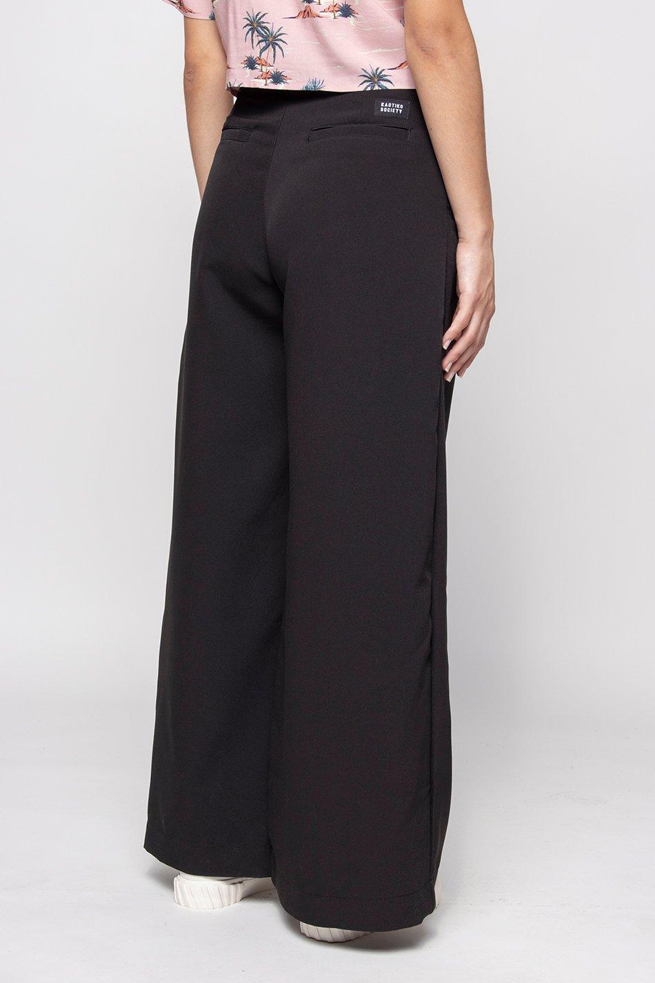 kaotiko Pantalón Wide Leg Pinzas Black Liquidación