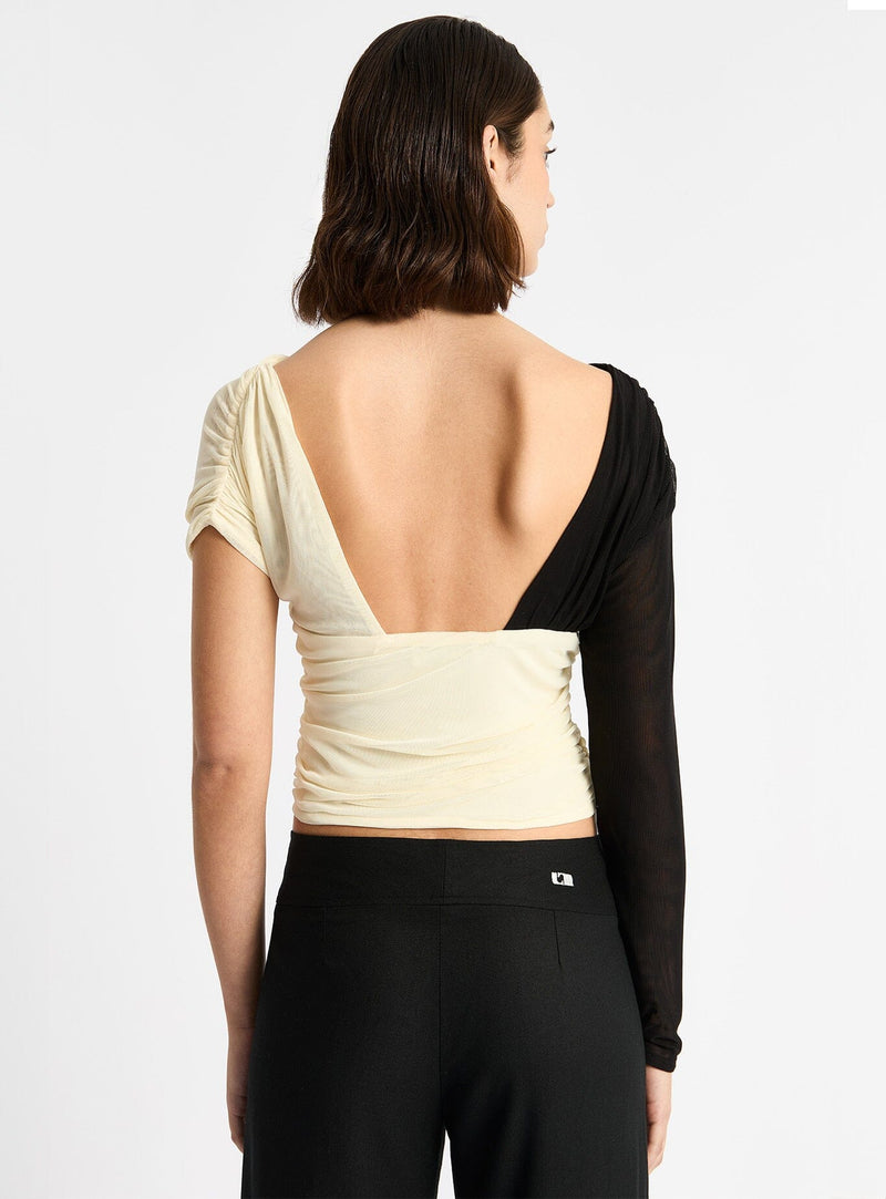 laagam AQUARIUM BLACK & ECRU DRAPED TOP Oferta exclusiva