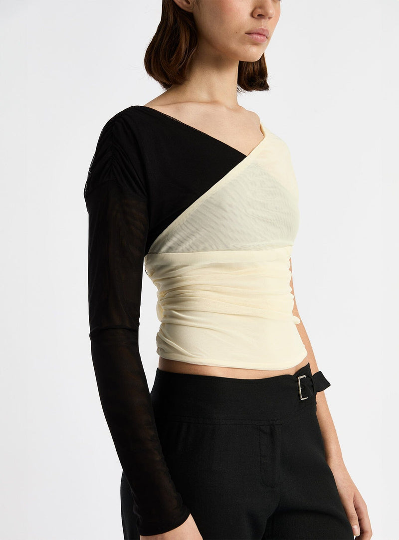 laagam AQUARIUM BLACK & ECRU DRAPED TOP Oferta exclusiva