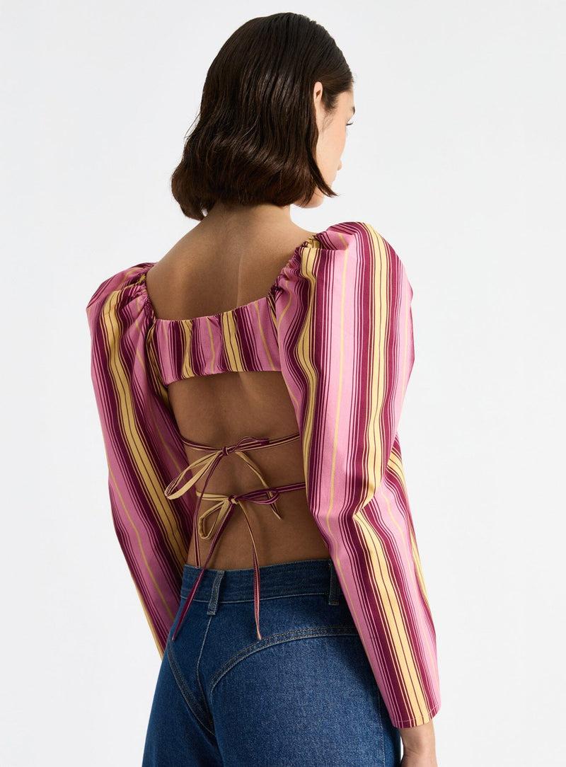 laagam BRIGITTE PINK STRIPED PUFF SLEEVE BLOUSE Descuento por venta flash