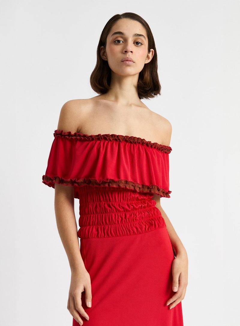 laagam JADE RED JERSEY MIDI DRESS Los más vendidos