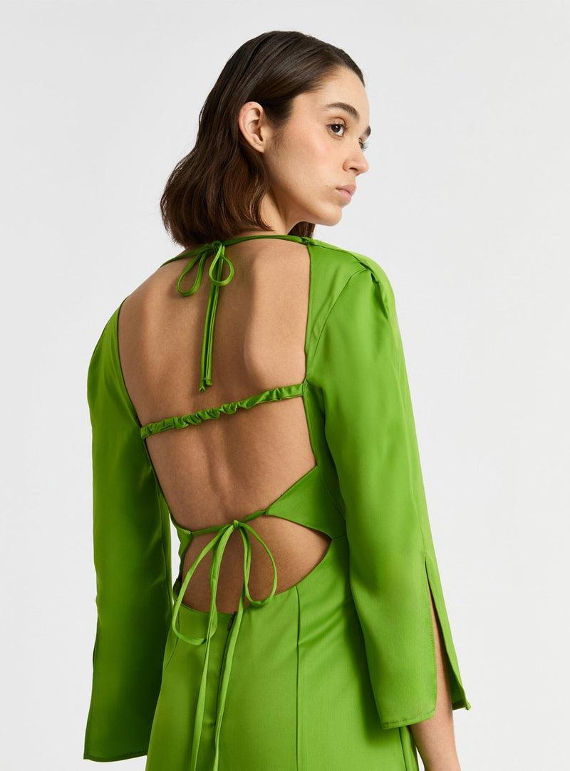 laagam KIMBERLY GREEN SATIN MIDI DRESS 2025