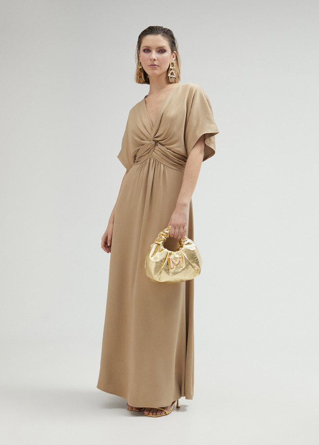 lola casademunt Vestido largo con drapeado en cintura Mejor oferta