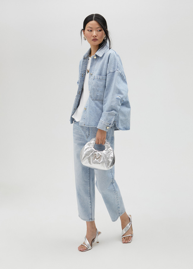 lola casademunt Chaqueta denim con strass Rebajas de fábrica