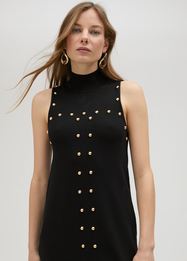 lola casademunt Vestido negro de punto con tachas Rebajas de fábrica