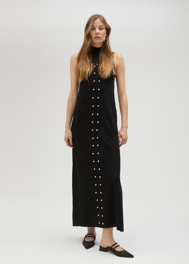 lola casademunt Vestido negro de punto con tachas Rebajas de fábrica