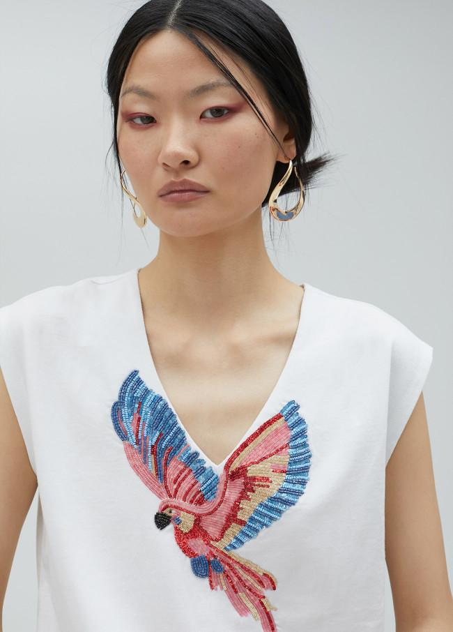 lola casademunt Camiseta pájaro con pedrería Envío gratis