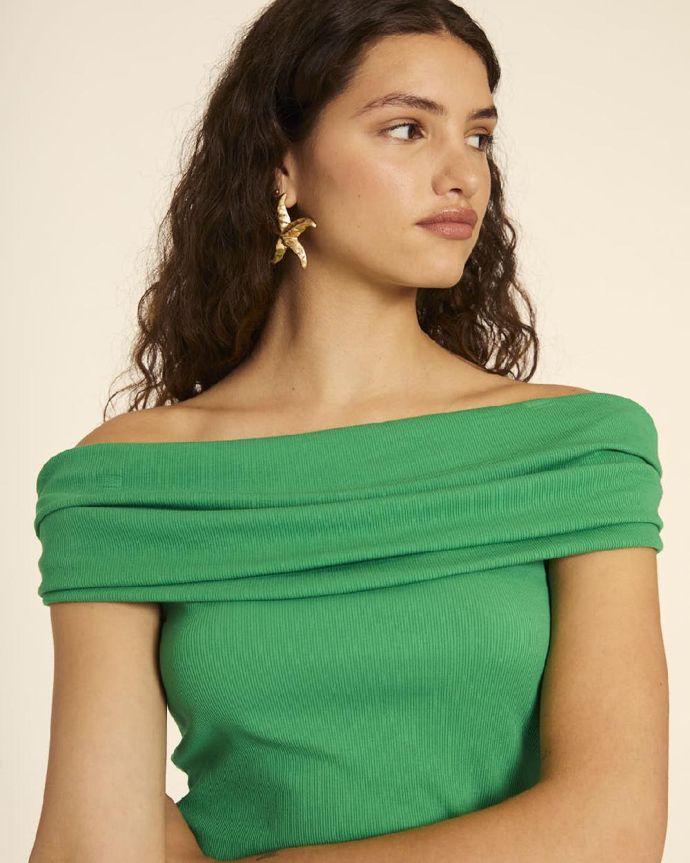 pepaloves TOP CUELLO BARDOT VERDE Rebajas