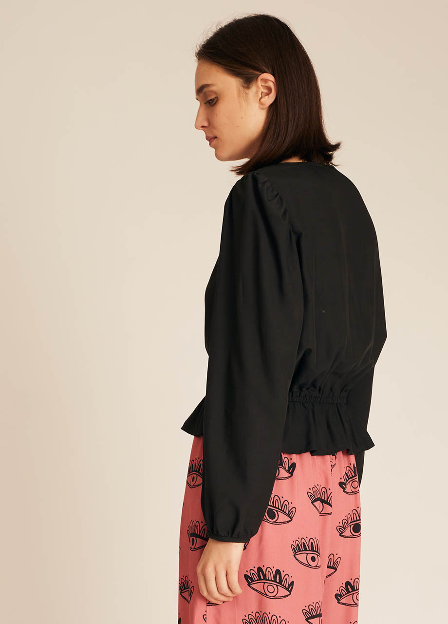 pepaloves FRILL SILKY SHIRT BLACK Libre de impuestos