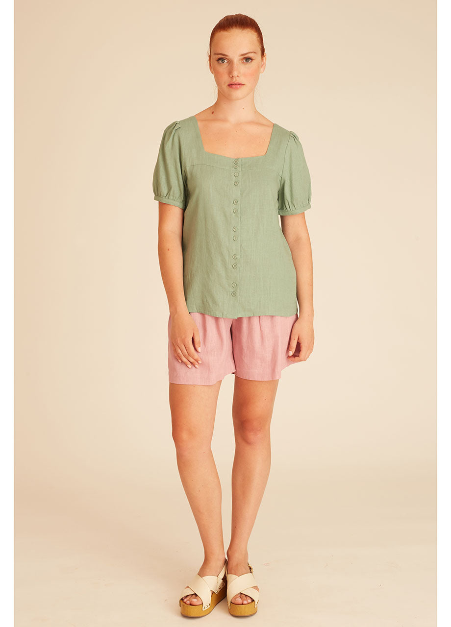 pepaloves LINEN BLOUSE GREEN Ofertas especiales