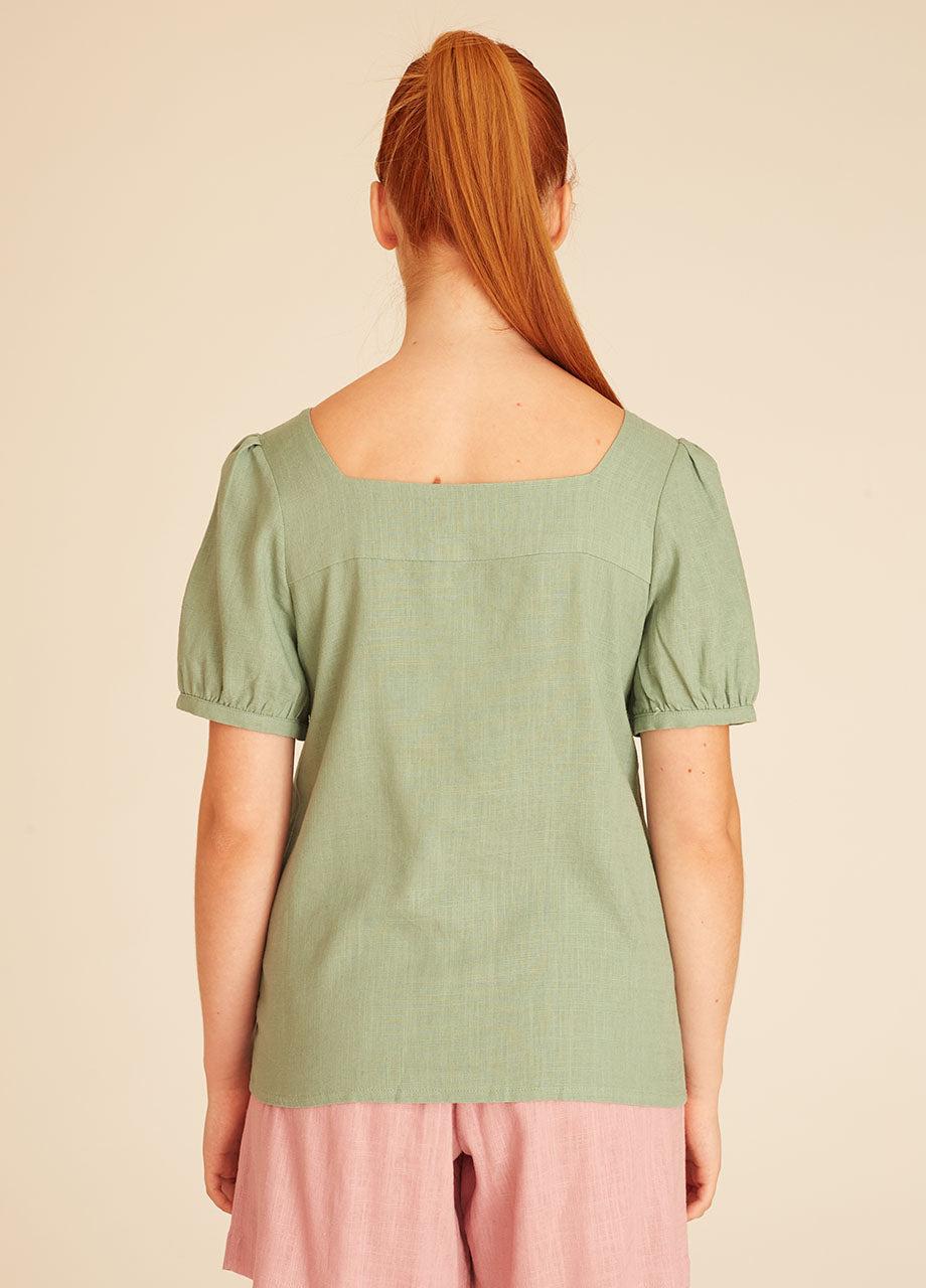 pepaloves LINEN BLOUSE GREEN Ofertas especiales