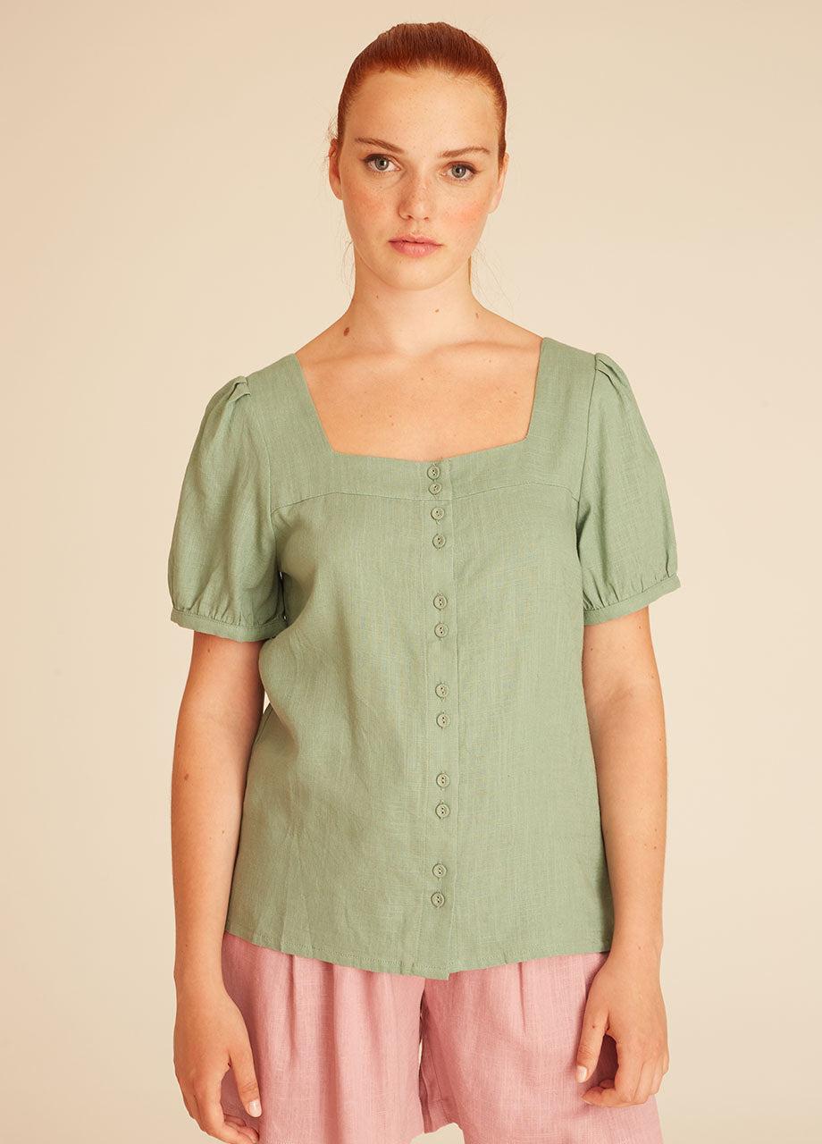 pepaloves LINEN BLOUSE GREEN Ofertas especiales