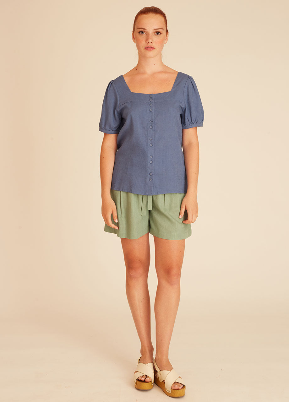 pepaloves LINEN BLOUSE BLUE Precio ultrabajo