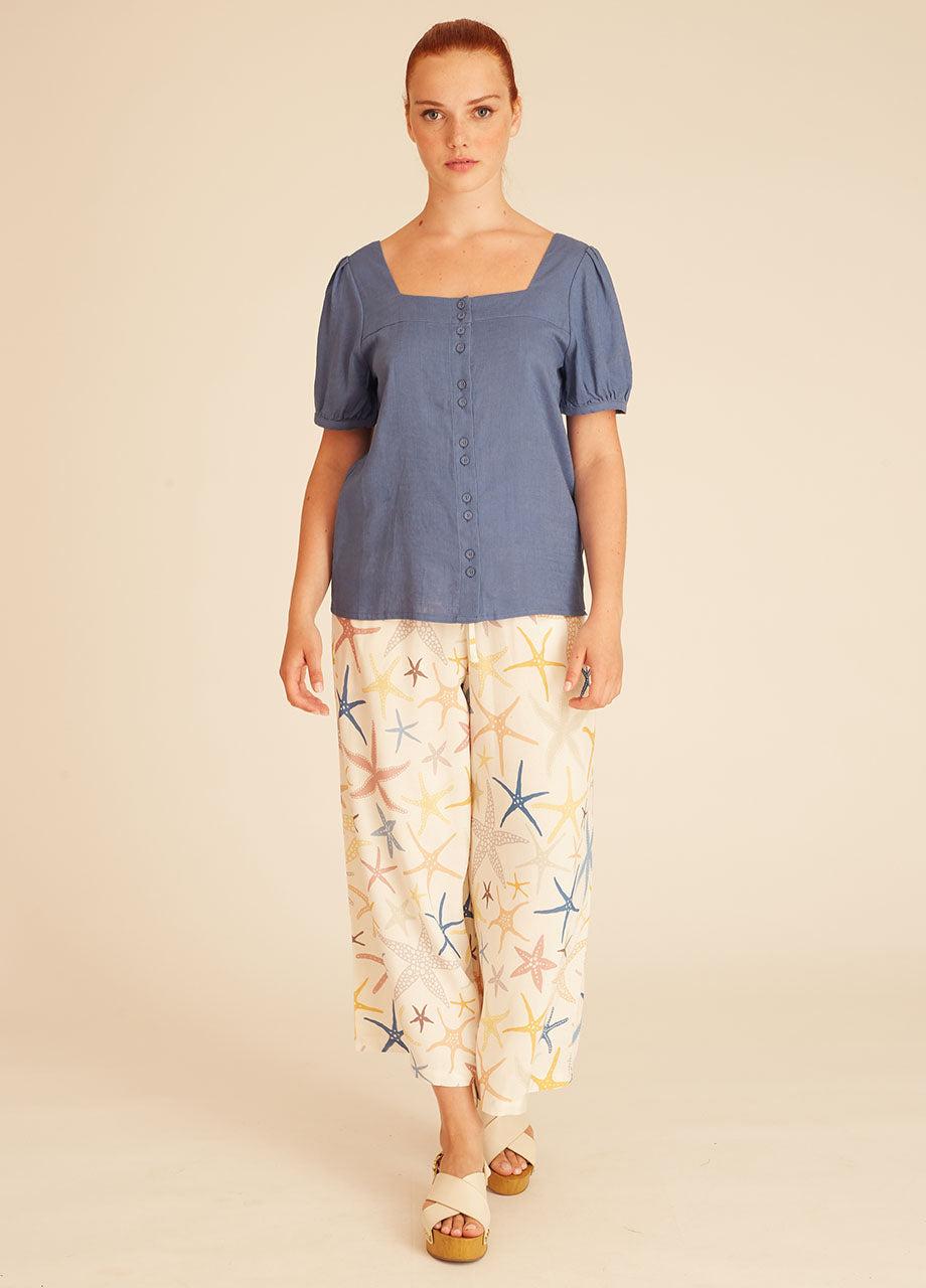 pepaloves LINEN BLOUSE BLUE Precio ultrabajo