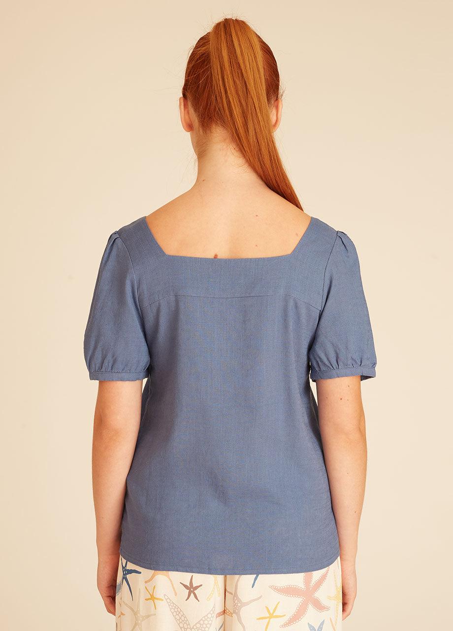 pepaloves LINEN BLOUSE BLUE Precio ultrabajo