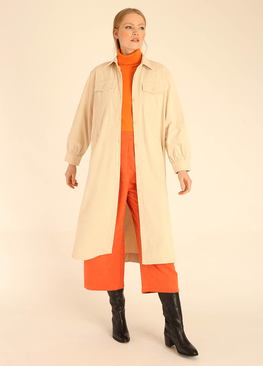 pepaloves CORDUROY LONG OVERSHIRT BEIGE Liquidación