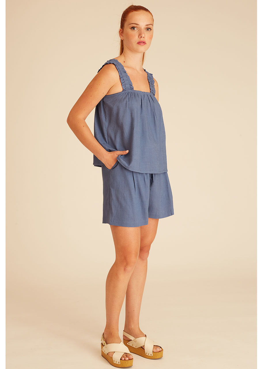 pepaloves LINEN TOP BLUE Solo hoy
