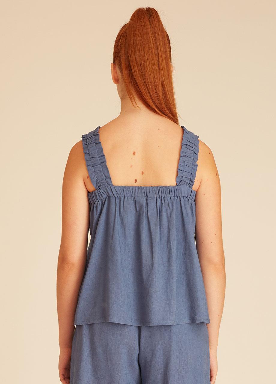 pepaloves LINEN TOP BLUE Solo hoy