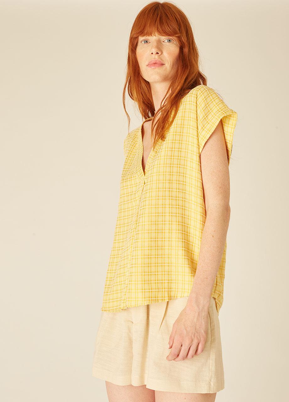 pepaloves SQUARES BLOUSE YELLOW Ofertas de temporada