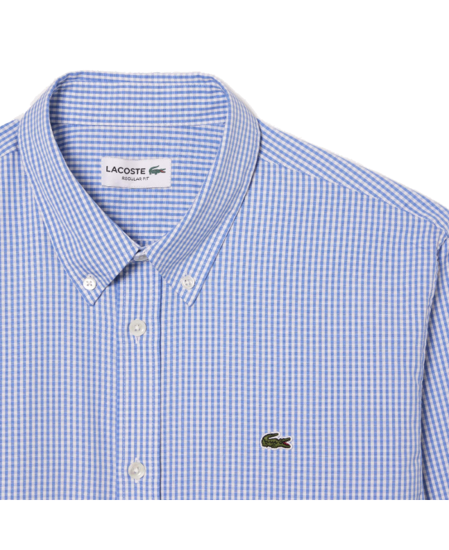 spezial madrid Lacoste Regular Fit Checked Cotton Shirt White & Blue Libre de impuestos
