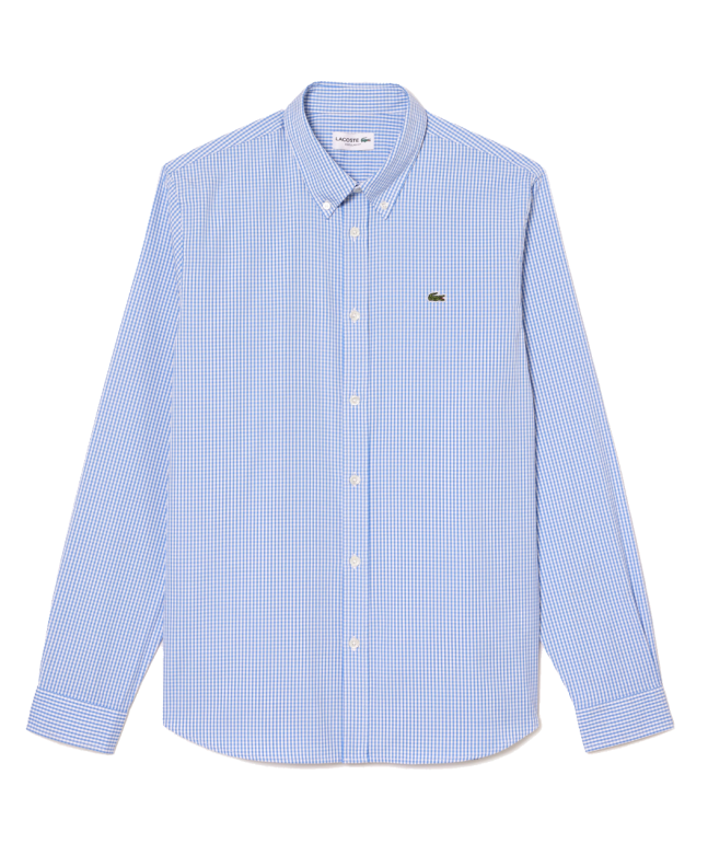 spezial madrid Lacoste Regular Fit Checked Cotton Shirt White & Blue Libre de impuestos