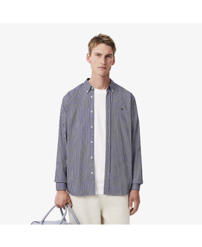 spezial madrid Lacoste Regular Fit Checked Cotton Shirt White & Navy Blue Descuentos del mes