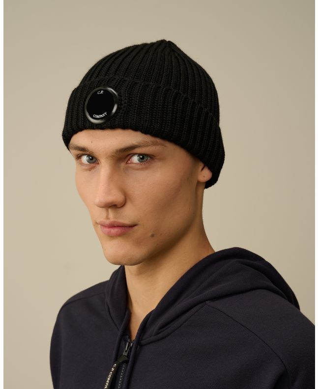 spezial madrid C.P. Company Extra Fine Merino Wool Lens Beanie Black Precio de fábrica