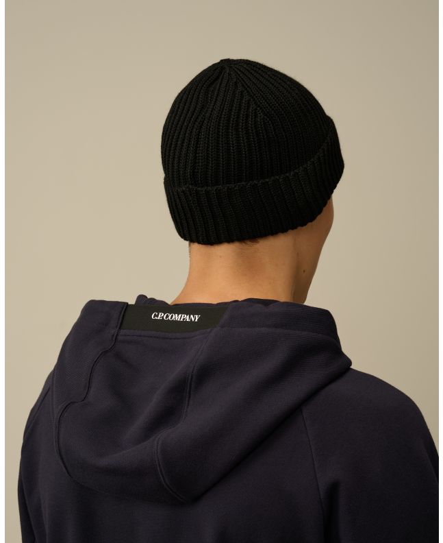 spezial madrid C.P. Company Extra Fine Merino Wool Lens Beanie Black Precio de fábrica