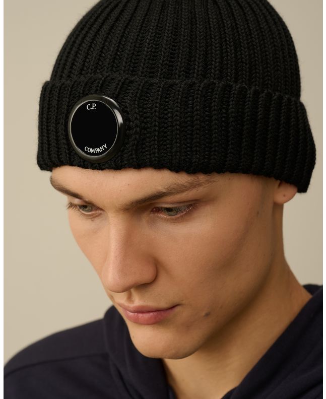 spezial madrid C.P. Company Extra Fine Merino Wool Lens Beanie Black Precio de fábrica