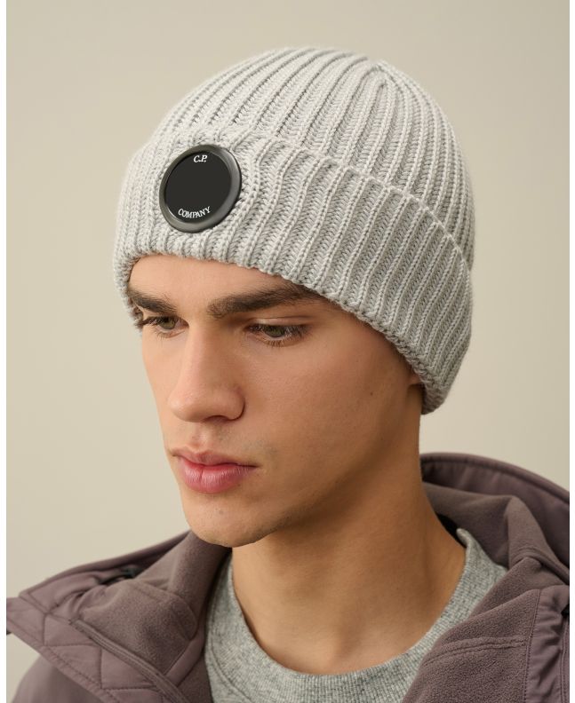 spezial madrid C.P. Company Extra Fine Merino Wool Lens Beanie Moon Melange Promoción por tiempo limitado