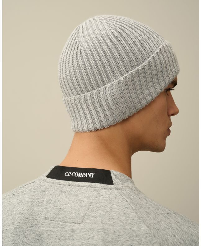 spezial madrid C.P. Company Extra Fine Merino Wool Lens Beanie Moon Melange Promoción por tiempo limitado