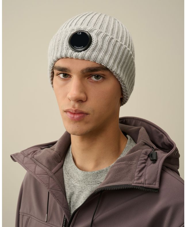 spezial madrid C.P. Company Extra Fine Merino Wool Lens Beanie Moon Melange Promoción por tiempo limitado