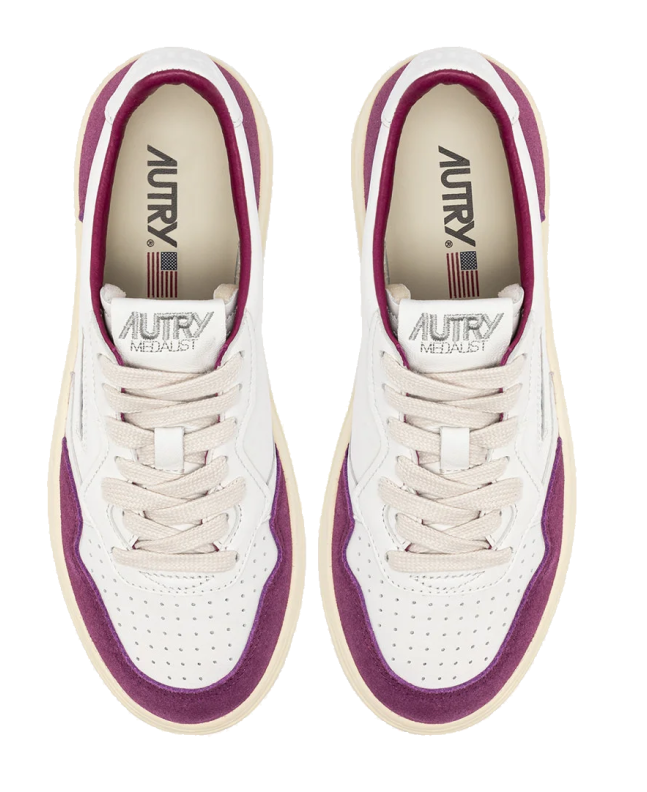 spezial madrid Autry Medalist Low Leather and Suede Sneaker White & Purple Envío internacional gratuito
