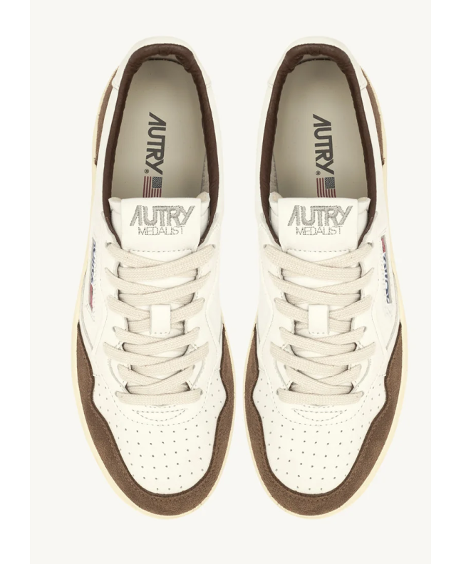 spezial madrid Autry Medalist Low Leather and Suede Sneaker White & Cigar Liquidación