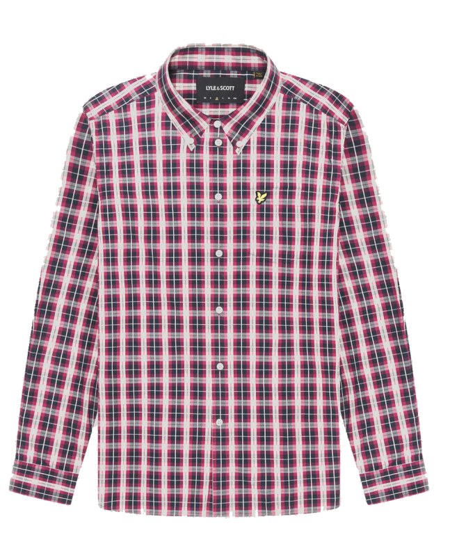 spezial madrid Lyle & Scott Washed Check Poplin Shirt Dark Navy & Rich Burgundy Superdescuento