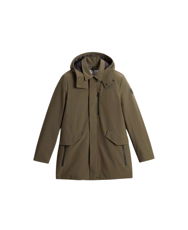 spezial madrid Woolrich Barrow Mac Soft Shell Coat Dark Green Promoción por tiempo limitado