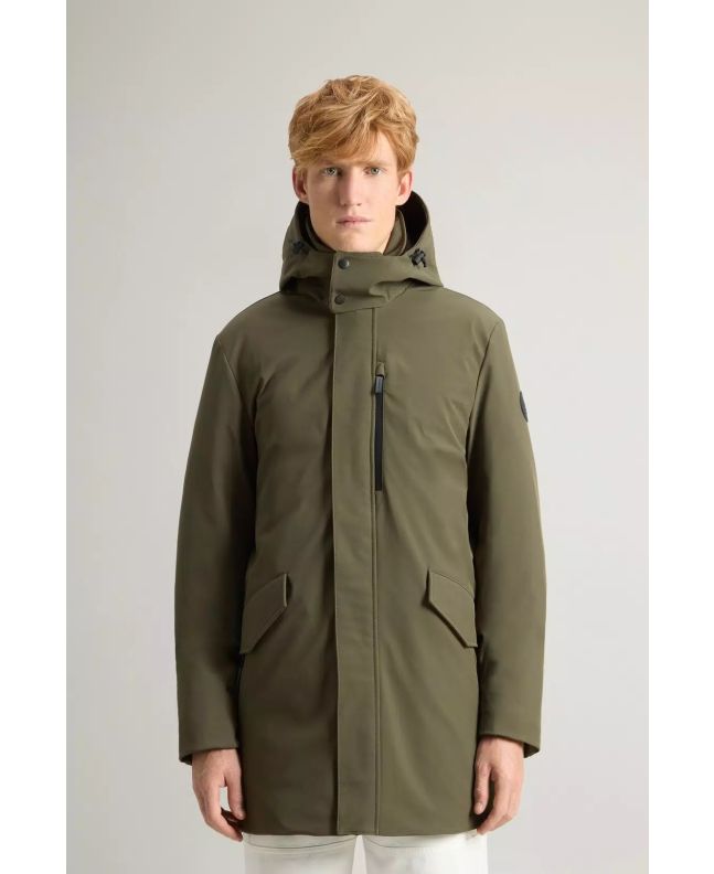 spezial madrid Woolrich Barrow Mac Soft Shell Coat Dark Green Promoción por tiempo limitado
