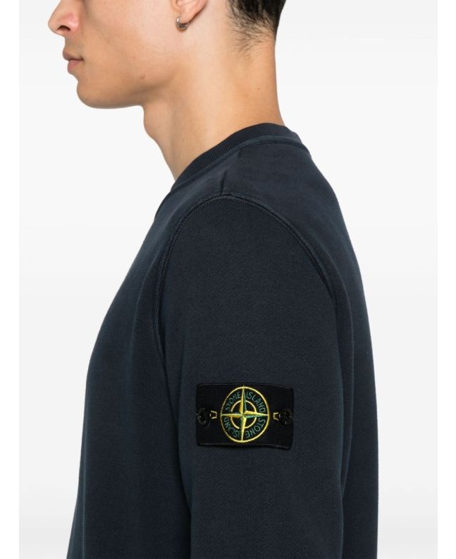 spezial madrid Stone Island 61241 Organic Cotton Diagonal Fleece "Old Effect" Crew Neck Sweatshirt Navy Blue Oferta exclusiva