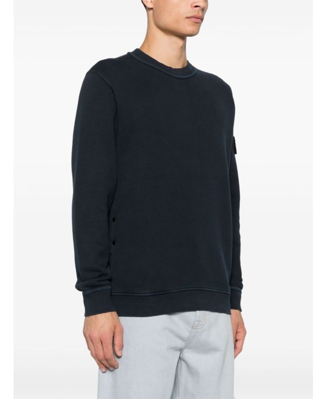 spezial madrid Stone Island 61241 Organic Cotton Diagonal Fleece "Old Effect" Crew Neck Sweatshirt Navy Blue Oferta exclusiva